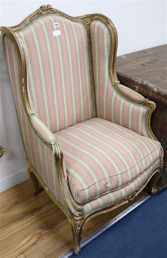 A giltwood & upholstered fauteuil